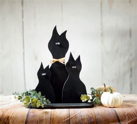 Primitive Black Cat Set Halloween Decor Rustic Fall Decor