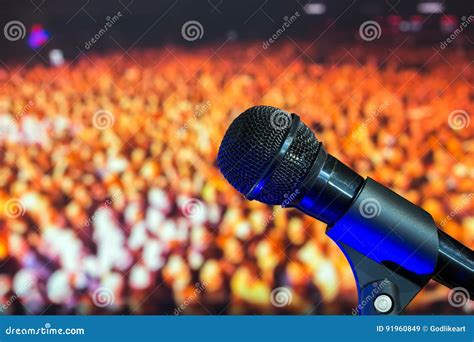 Stage Microphone In The Background Of The Crowd Stock Image Image Of