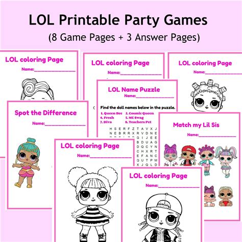 Lol Inspired Printable Party Game Kids Party Games 6th Birthday