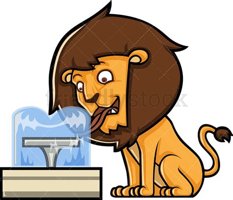 Lion Drinking From A Water Fountain Cartoon Clipart Vector Friendlystock