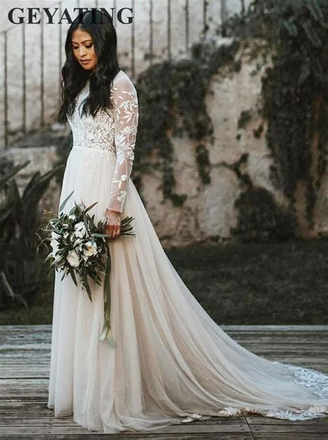 Boho Wedding Dress Long Sleeve Lace Nelsonismissing