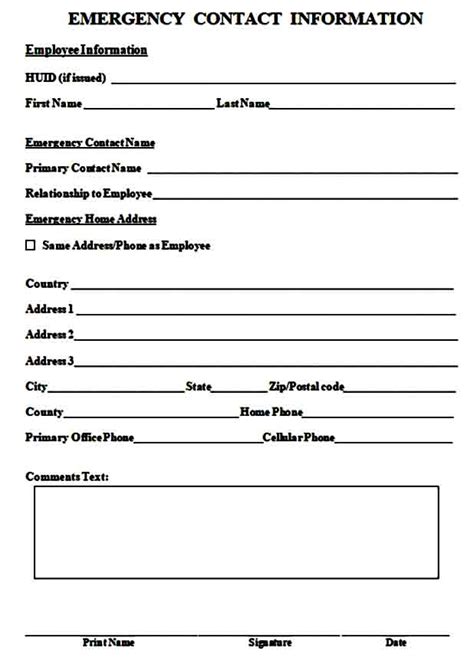 sample emergency contact forms mous syusa