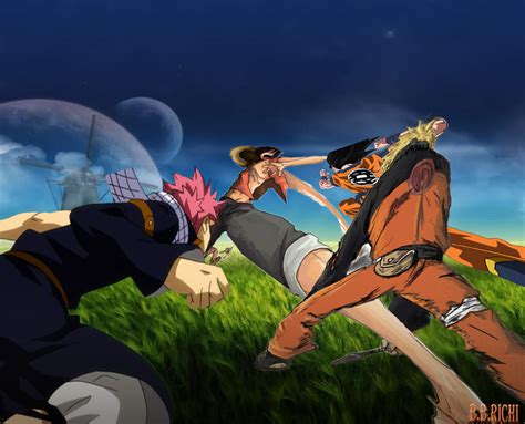 Natsu Goku Naruto Luffy Supreme Battle Naruto Goku And Natsu By