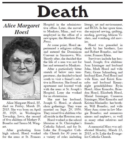 Newspaper Obituary Template