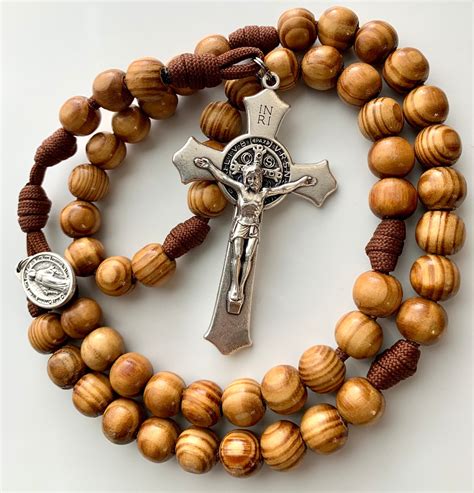 Natural Wood Catholic Rosary 12mm Pine Wood Beads Large St Etsy