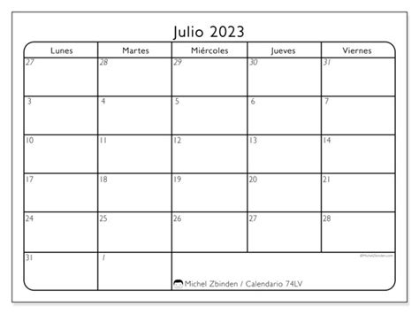 Calendario Julio De 2023 Para Imprimir “441ld” Michel Zbinden Pe