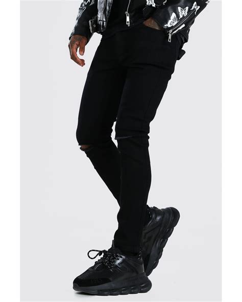 Boohooman Denim Skinny Jeans With Slash Knee In Black For Men Lyst