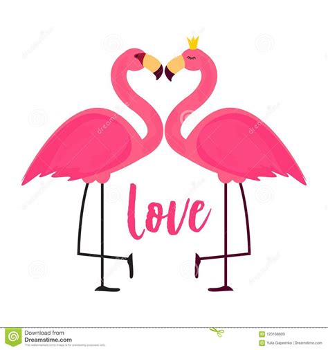 Cute Pink Flamingo In Love Background Vector Illustration Stock Vector