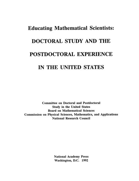 Front Matter Educating Mathematical Scientists Doctoral Study And