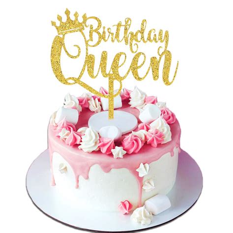 Buy Palksky Queen Birthday Cake Topper Acrylic Durable Gold Glitter