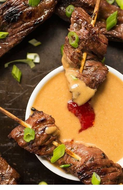 Satay Beef Skewers With Peanut Dipping Sauce Beef Satay Peanut Dipping Sauces Beef Recipes Easy