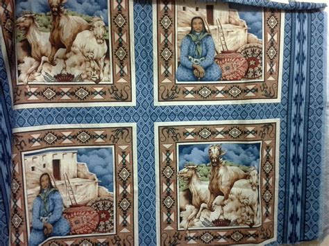 4 Fabric Panels 2 Southwest Designs Horses Native American Woman With