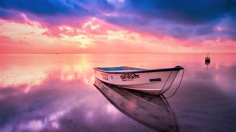 Wallpaper Reflection Boat Sunset Nature 19538