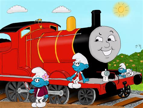 James The Red Engine And The Smurfs By Diesel10joseph567 On Deviantart