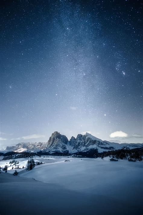 A Winter Milky Way Over Alpe Di Siusi In The Italian Dolomites Oc
