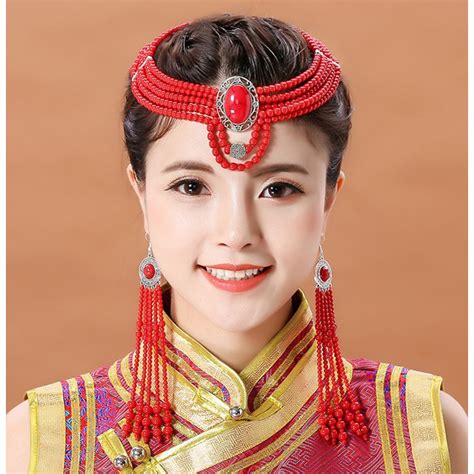 Mongolian Ethnic Dance Performance Headdress Handmade Beaded Hair