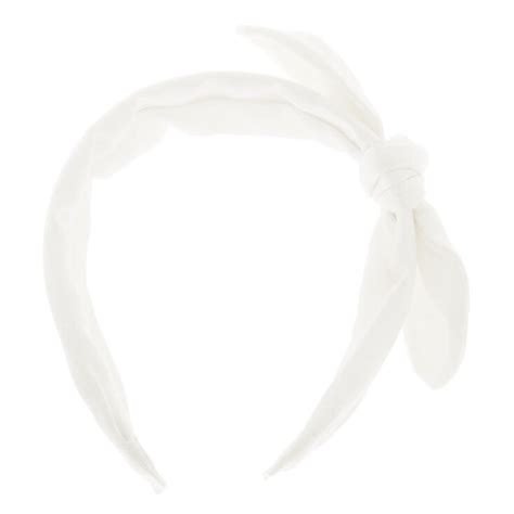 Glitter Knotted Bow Headband White Claires Us