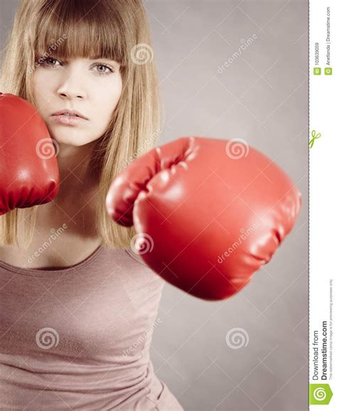 Woman Wearing Boxing Gloves Stock Image Image Of Boxing Motivation