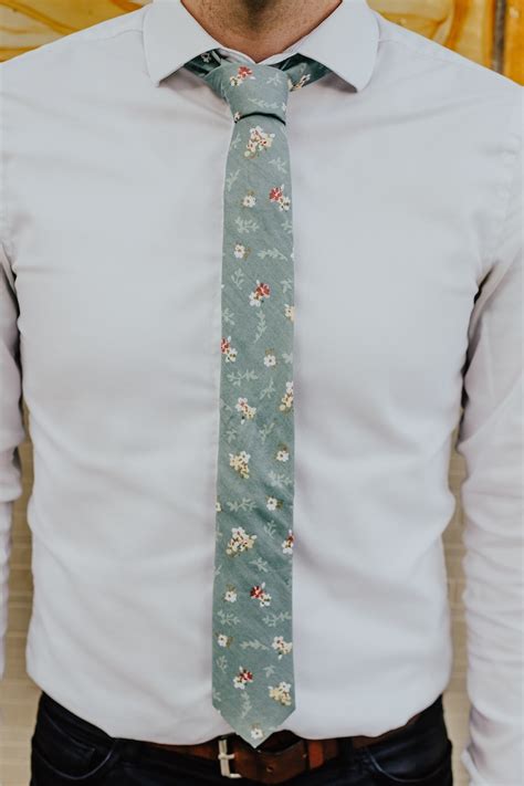 Pine Trail Sage Green Floral Skinny Tie Mens Wedding Ties Etsy