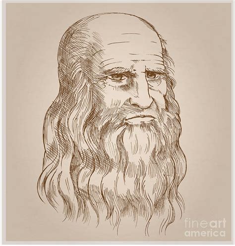 Hand Drawn Portrait On Paper Backgroundleonardo Da Vinci Drawing By