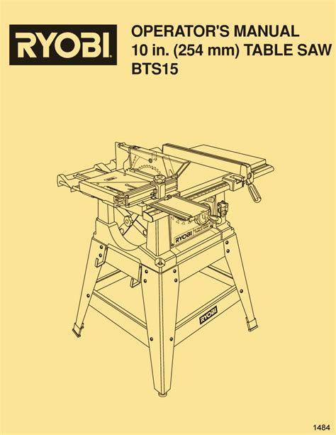 Ryobi 10 Bts15 Circular Table Saw Owners Operators And Parts Manual