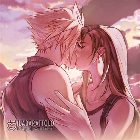 Cloud And Tifa Kissing Final Fantasy Vii Art Print 20 Etsy