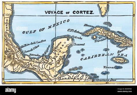 Mapa De Cortes Zona De Aterrizaje En México 1519 Xilografía