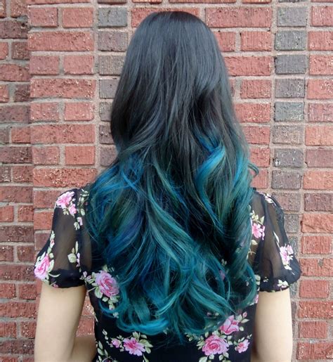 Try to apply the dye carefully and evenly; Dark Hair with Teal Dip Dye | Blue ombre hair, Teal hair ...