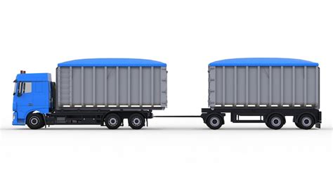 Premium Photo Large Blue Truck With Separate Trailer