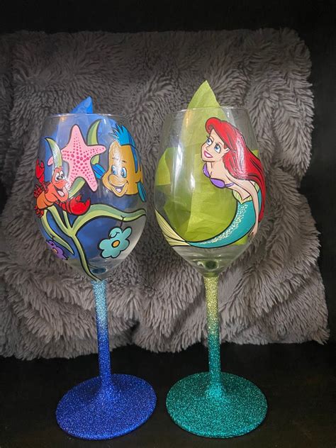 Little Mermaid Handpainted Wine Glasses Etsy