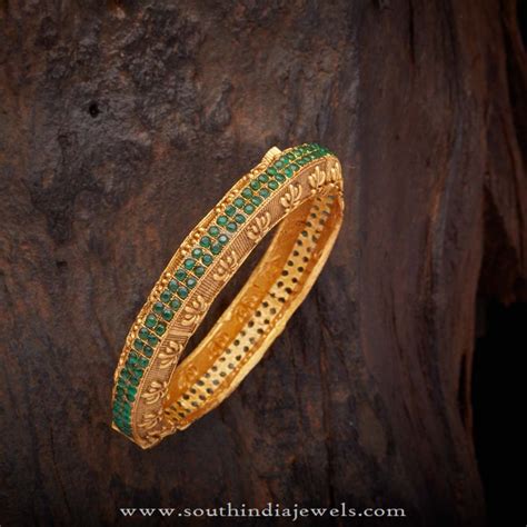 Gold Plated Antique Green Stone Bangle South India Jewels