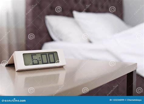 Digital Alarm Clock On Table In Bedroom Stock Image Image Of Hurry
