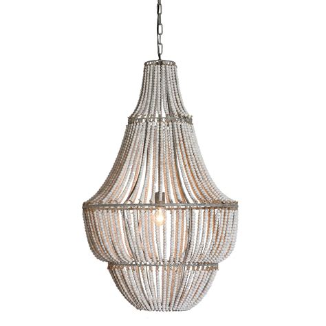 3R Studio White Wash One Light Metal And Wood Bead Chandelier On SALE