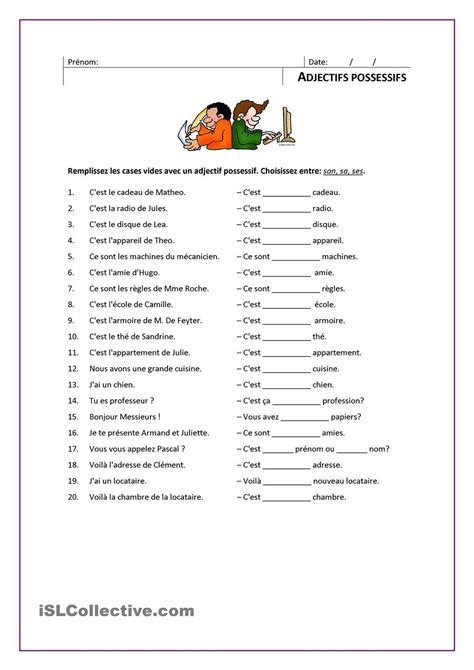 Réviser les règles de l'accord des adjectifs de couleur. ADJECTIFS POSSESSIFS | Les adjectifs possessifs, Adjectifs et Fiches pédagogiques