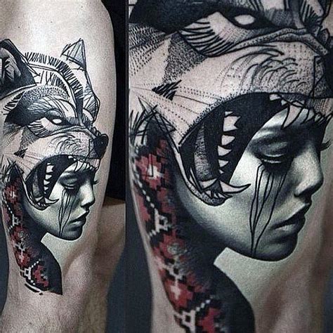 Colorful Abstract Wolf Tattoo