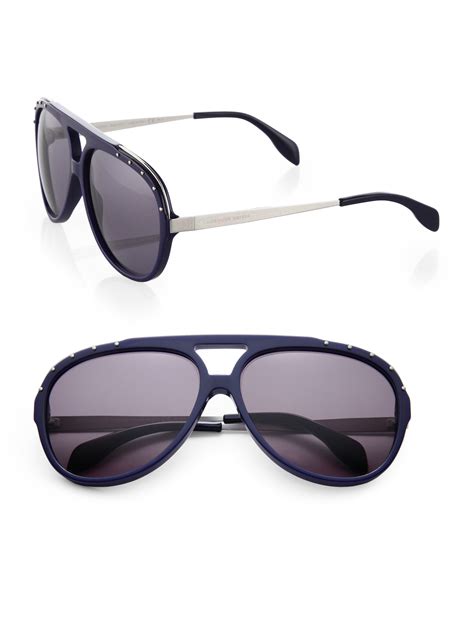 Alexander Mcqueen Acetate Studded Navigator Sunglasses in Blue for Men