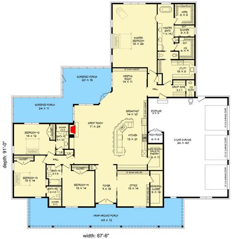 4 Bed Ranch Home Plan With Open Concept Living 68607vr