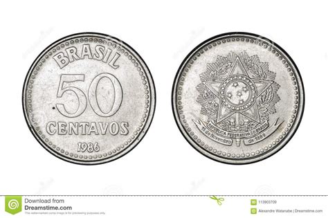 Fifty Cruzado Cents Coin Year 1986 Old Coins From Brazil Stock Image