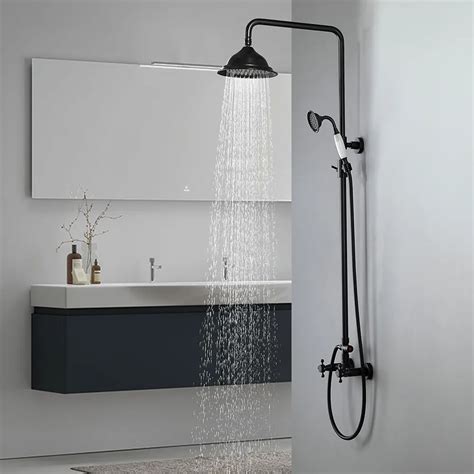 chester rainfall showerhead with handheld shower exposed shower system antique black homary