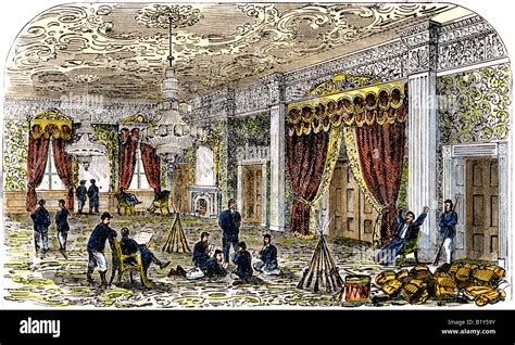 Soldiers In The East Room Of The White House During The Civil War Stock