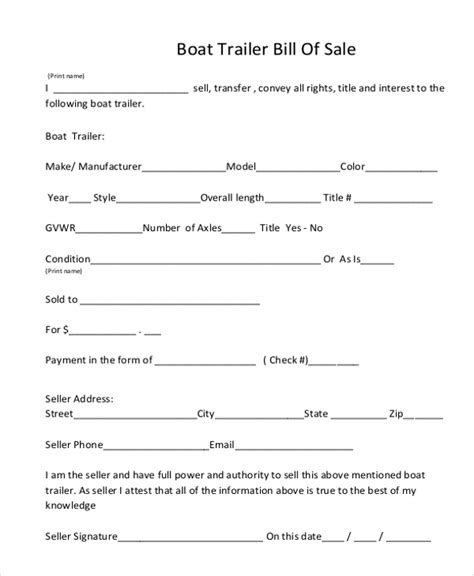Free Sample Trailer Bill Of Sale Forms In Pdf Ms Word