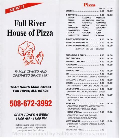 Fall River House Of Pizza Fall River Menus