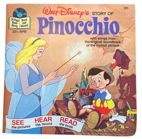 Vintage Walt Disneys Story Of Pinocchio Book And Record Set No 311 33 1
