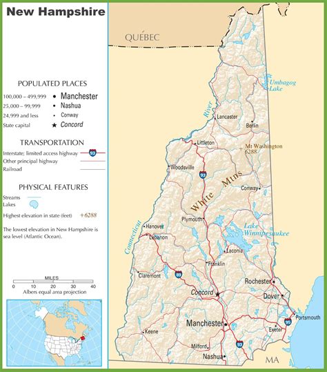Large Detailed Roads And Highways Map Of New Hampshire State With Images