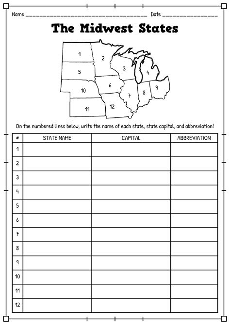 Midwest Region States And Capitals Worksheets Free Pdf At Worksheeto Com