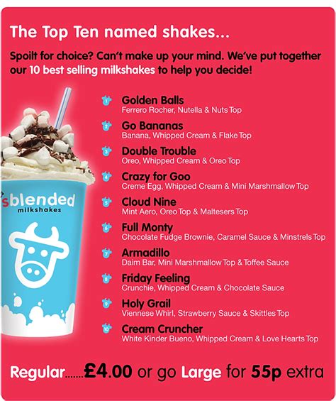 Sblended Milkshakes Menu Page Milkshake Bar Company Uk