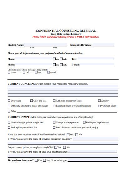 Free 47 Sample Counseling Referral Forms In Pdf Ms Word