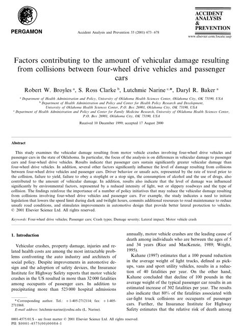 Pdf Factors Contributing To The Amount Of Vehicular Damage Resulting