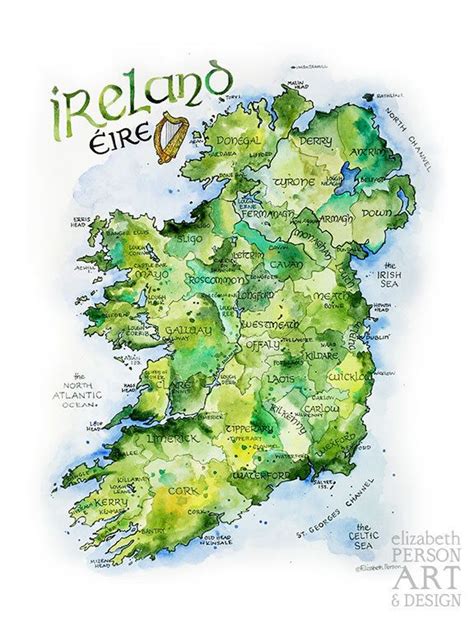 Ireland Map Watercolor Illustration Country Of Ireland Irish Etsy