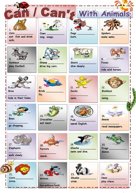 Can Cant With Animals Worksheet Free Esl Printable Worksheets Made